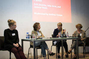 Panel with Edit András, Inke Arns and Jelena Vesić. Moderated by Andrea Tompa